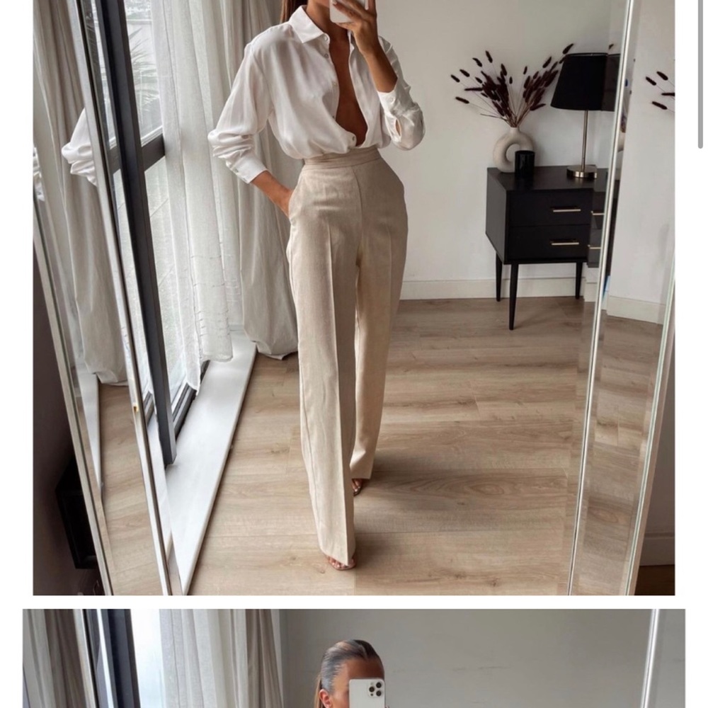 Zara Linen Look Rustic Wide Leg Pant XS NWT